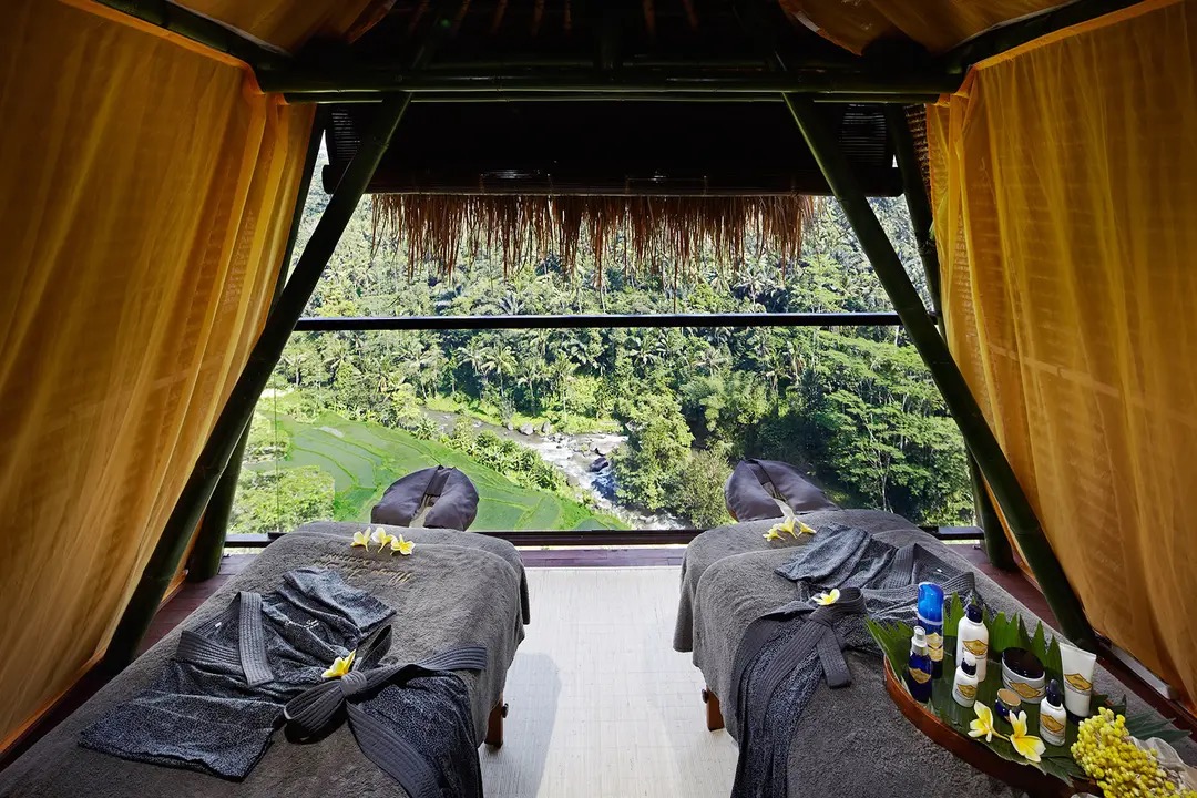 Couple spa suite overlooking the Ayung River valley